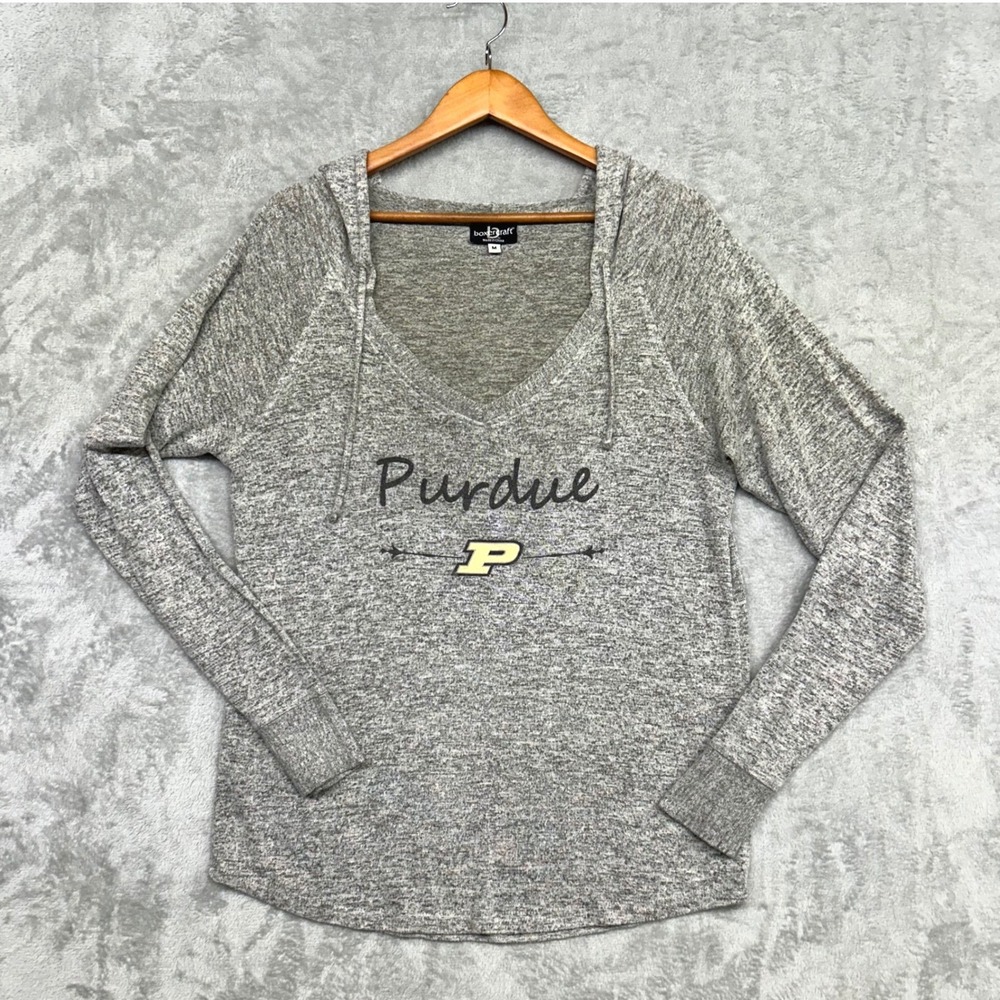 Purdue Hoodie Women Medium Gray Lightweight Oversized Boxercraft Collegiate FLAW